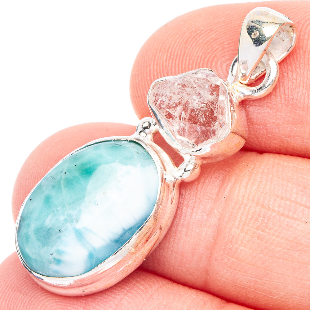 Larimar, Herkimer Diamond Pendant 1 3/8" (925 Sterling Silver) P43771
