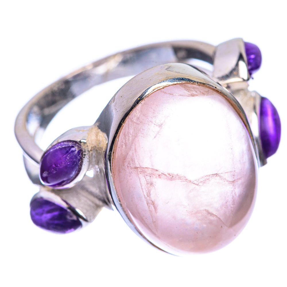 Rose Quartz, Amethyst 925 Sterling Silver Ring Size 6.5
