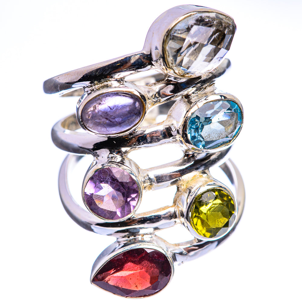 White Quartz, Blue Topaz, Garnet, Amethyst, Tanzanite, Peridot Ring Size 5.75 (925 Sterling Silver) R142978