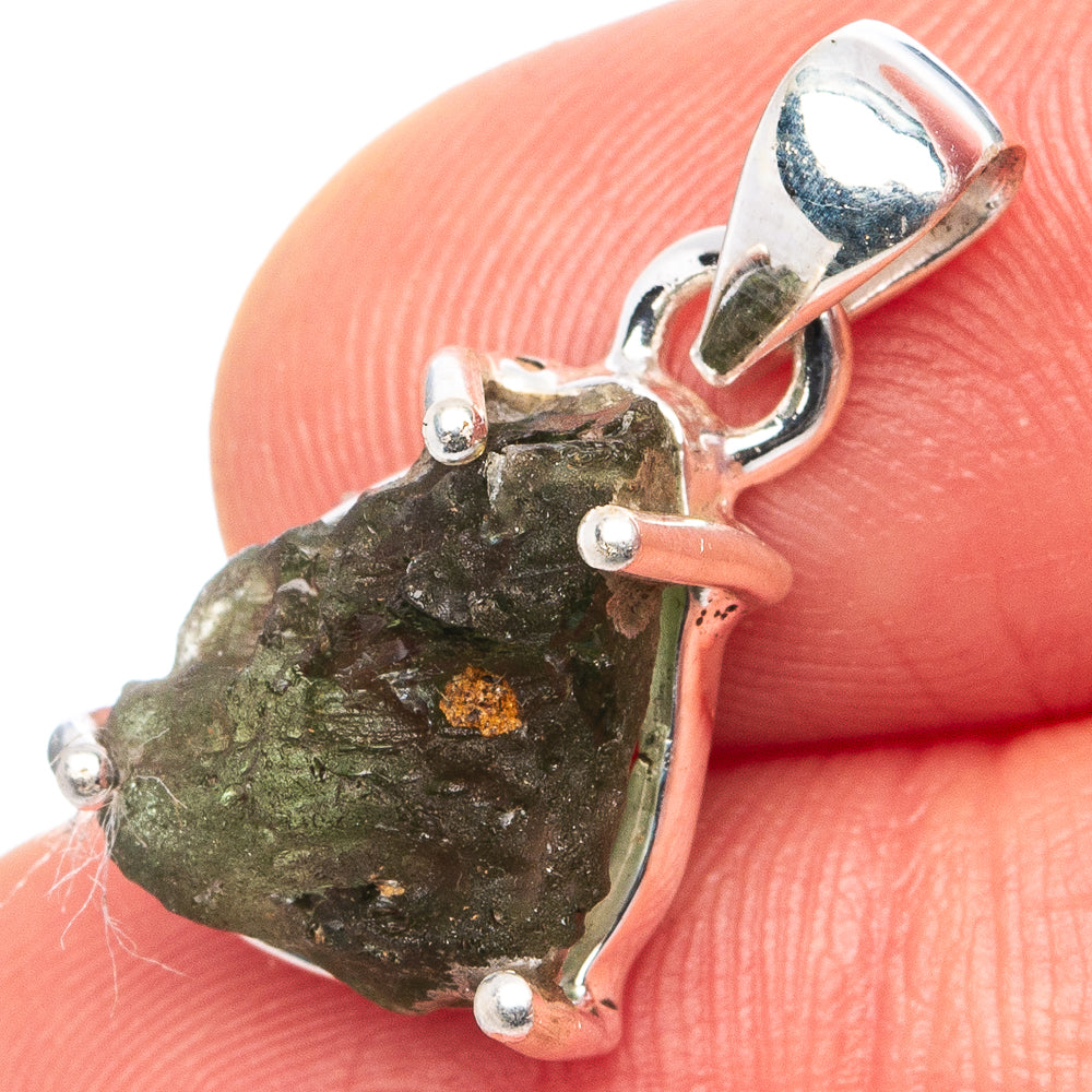 Rare Raw Moldavite Pendant 7/8" (.925 Sterling Silver)