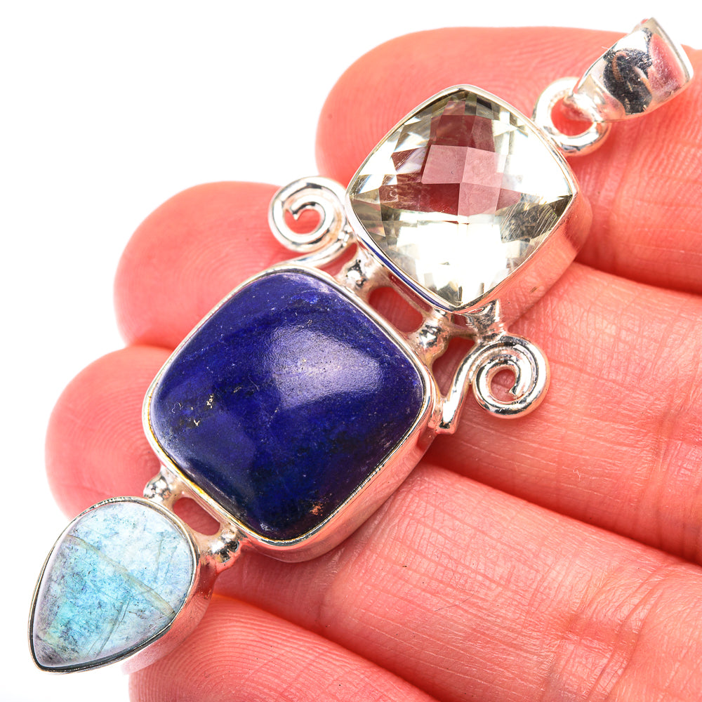 Lapis Lazuli, White Quartz, Blue Fluorite Pendant 2 1/4" (925 Sterling Silver) PD38493