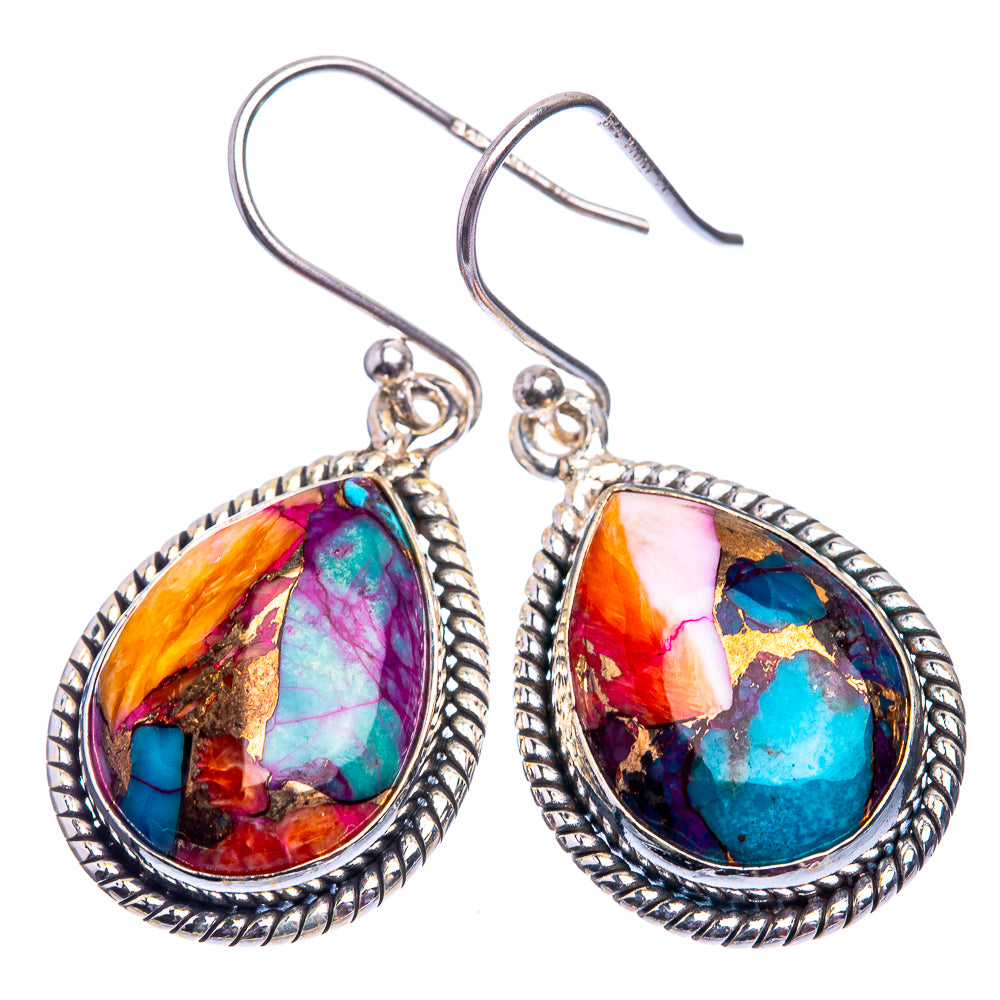 Kingman Pink Dahlia Turquoise Earrings 1 3/8" (925 Sterling Silver) E432446