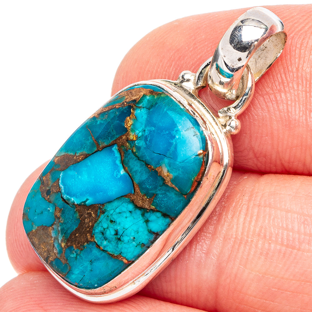 Blue Copper Turquoise Pendant 1 1/4" (.925 Sterling Silver)