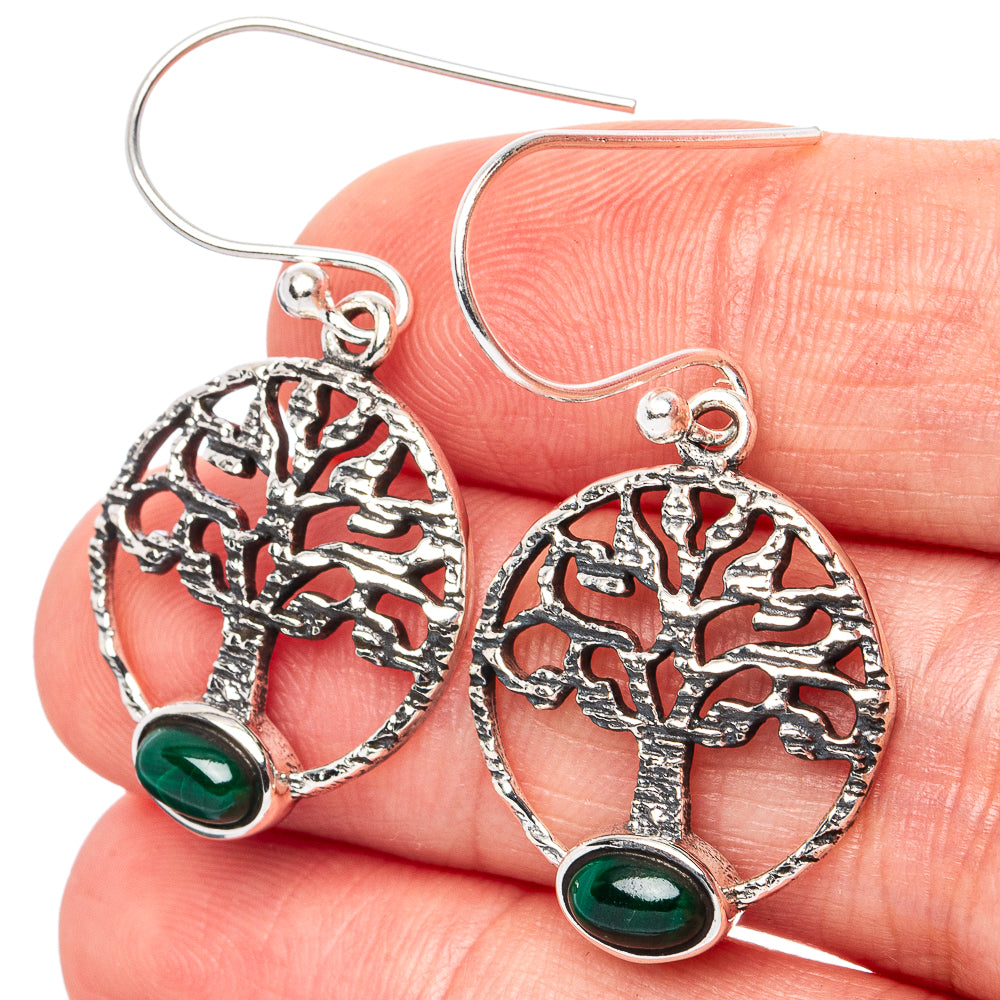 Malachite Tree Earrings 1 3/8" (925 Sterling Silver) E3020