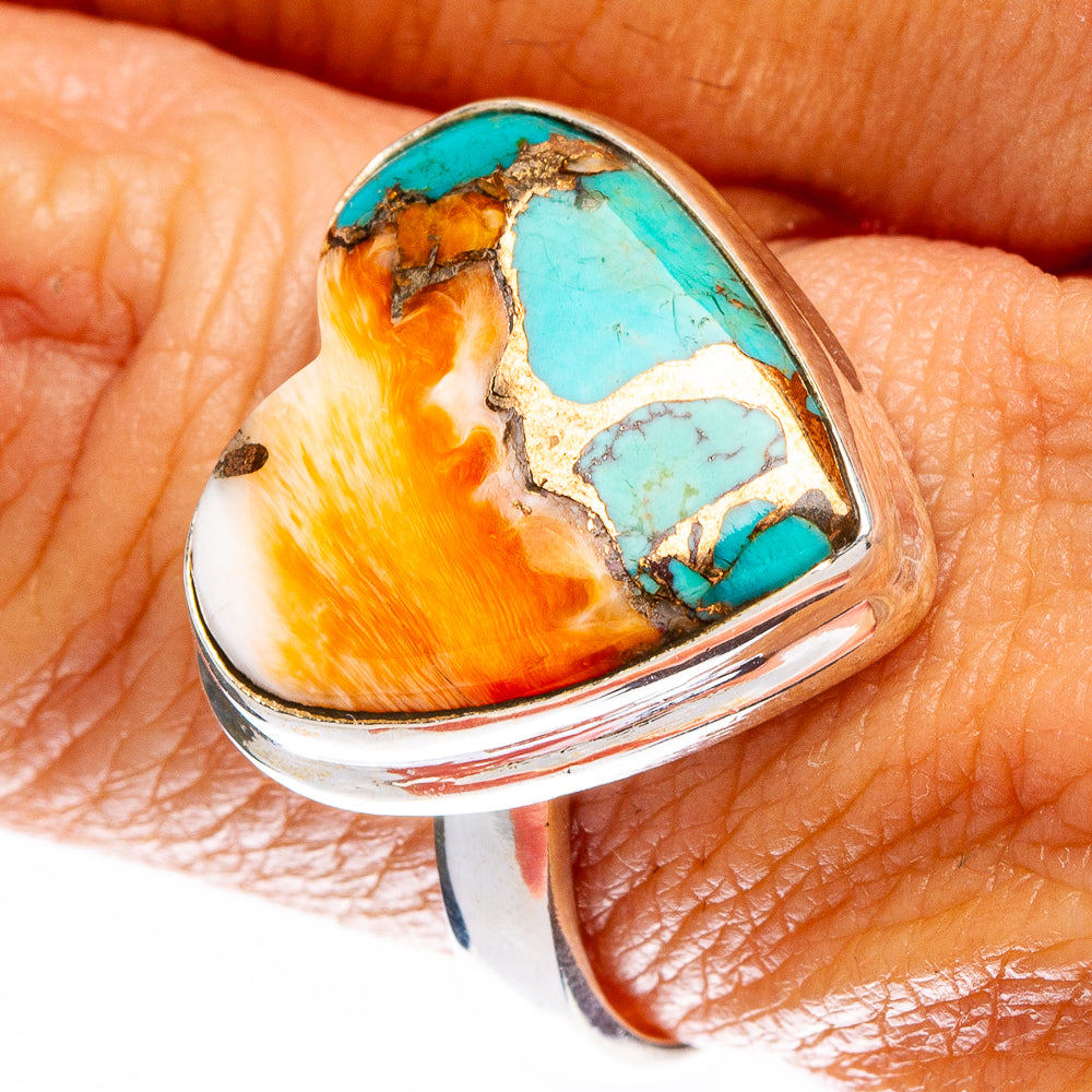Spiny Oyster Turquoise Heart Ring Size 8.75 (925 Sterling Silver) R146575