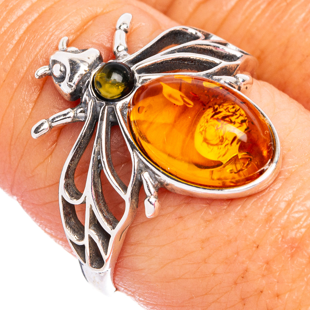 Baltic Amber Honey Bee Ring Size 9 (.925 Sterling Silver)