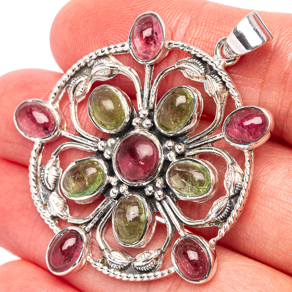 Signature Pink Green Tourmaline Pendant 1 7/8" (.925 Sterling Silver)
