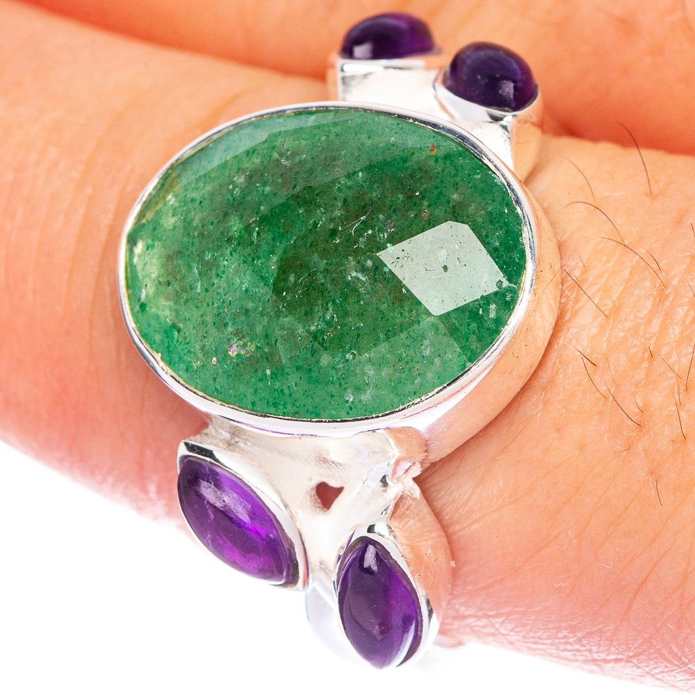Green Aventurine, Amethyst Ring Size 9 (925 Sterling Silver) R144391