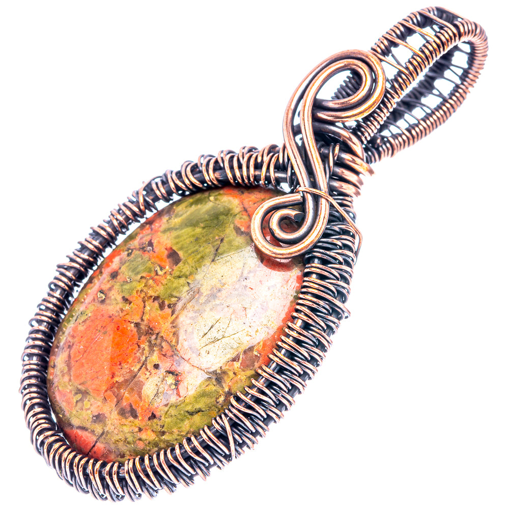 Unakite Wire Wrap Pendant 2 3/8" (Oxidized Copper)