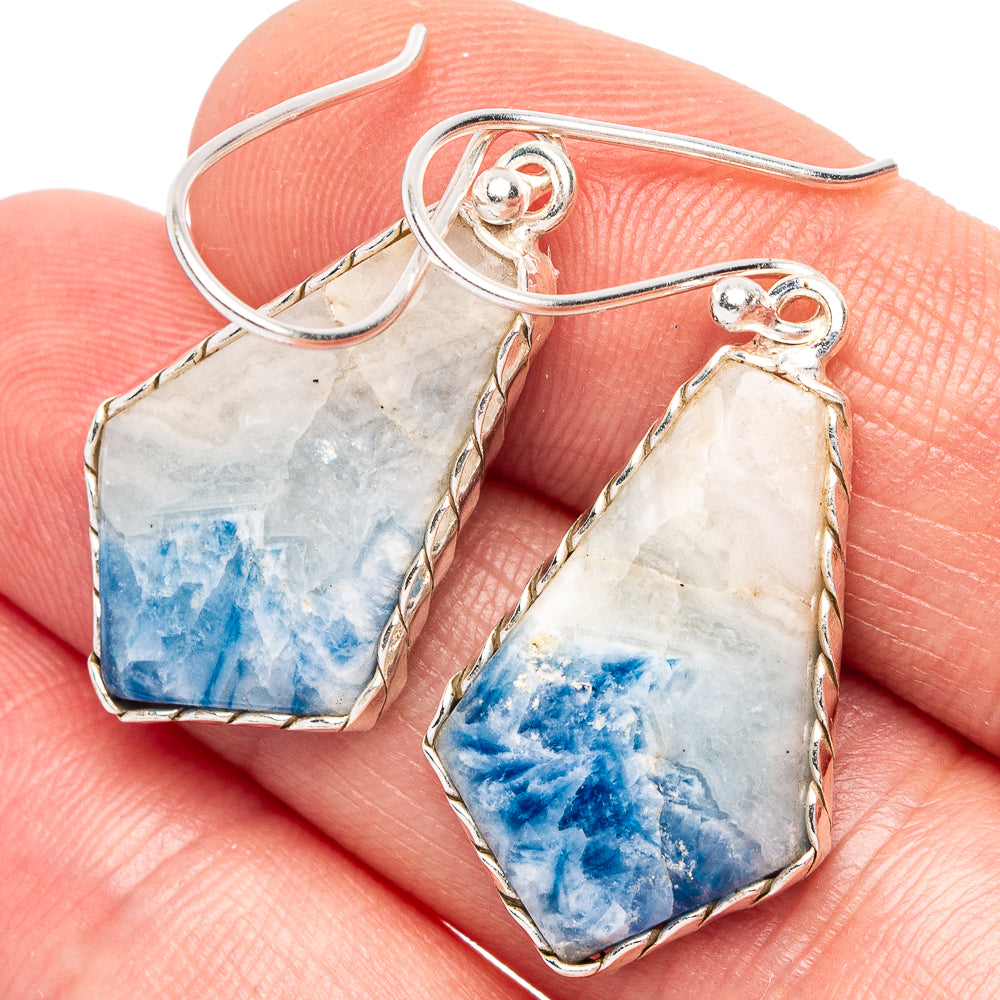 Blue Scheelite Earrings 1 5/8" (.925 Sterling Silver)