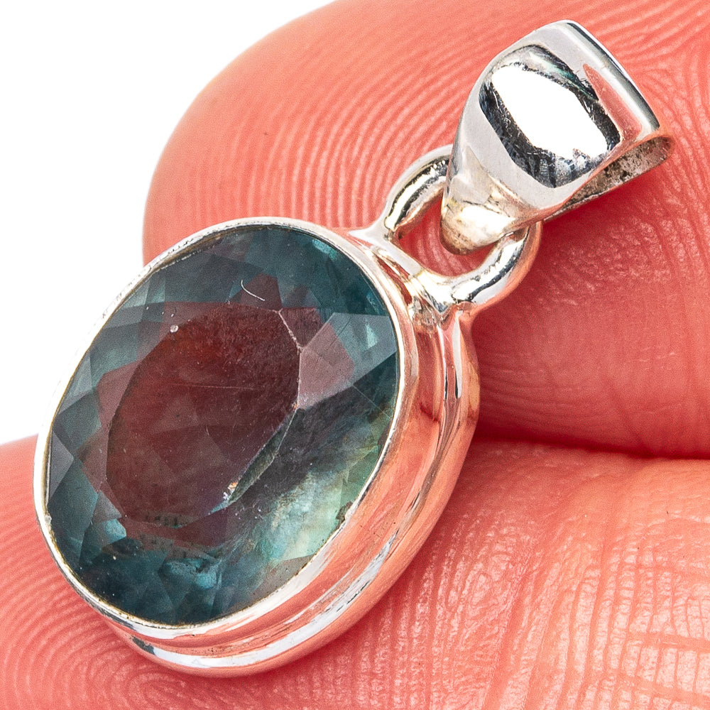 Rare Faceted Blue Fluorite Pendant 7/8" (925 Sterling Silver) P43026