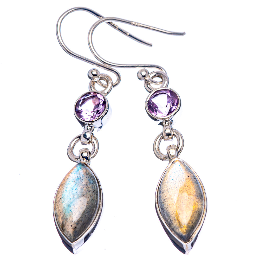 Labradorite Earrings 1 3/4" (.925 Sterling Silver)