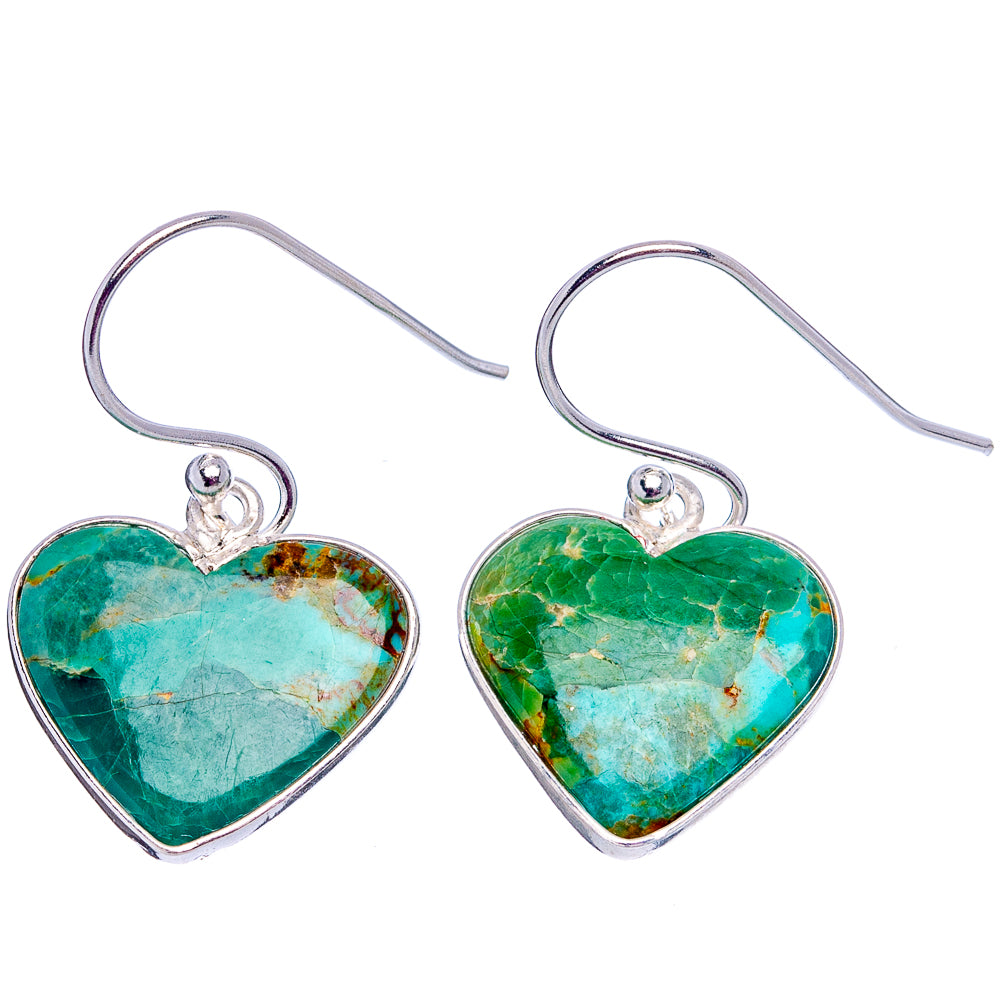 Mohave Turquoise Heart Earrings 1 1/8" (.925 Sterling Silver)