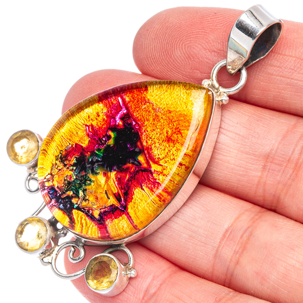 Dichroic Glass, Citrine Pendant 2 3/8" (925 Sterling Silver) P40087