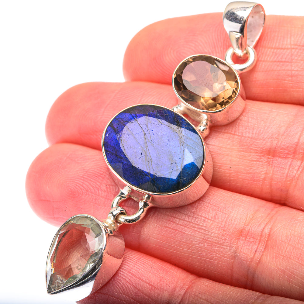 Labradorite, Green Amethyst, Smoky Quartz Pendant 2 1/4" (925 Sterling Silver) PD38503