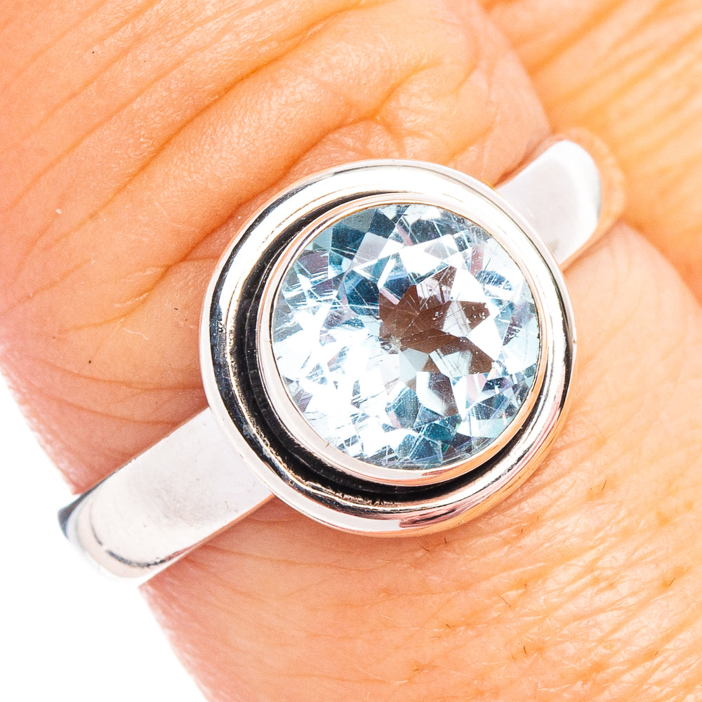 Faceted Blue Topaz Ring Size 8.5 (.925 Sterling Silver)