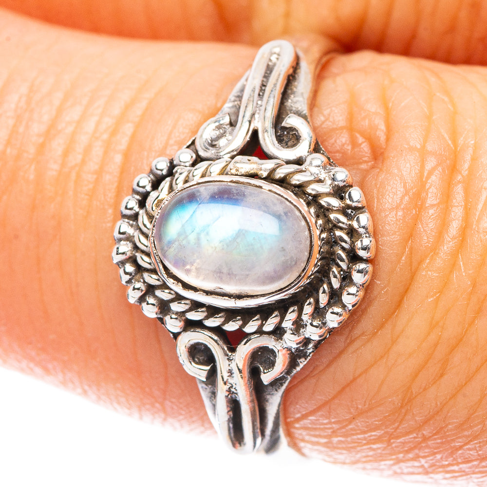 Rainbow Moonstone Dainty Ring Size 7 (925 Sterling Silver) R5936