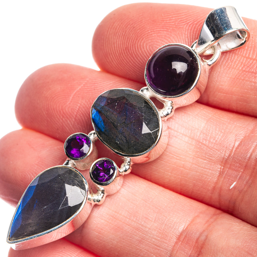 Labradorite, Amethyst Pendant 2 1/8" (925 Sterling Silver) P39721