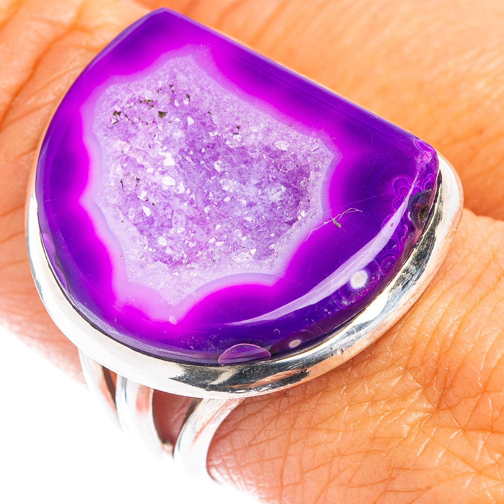(Classic Series) Purple Druzy Agate Ring Size 8.5 (.925 Sterling Silver)