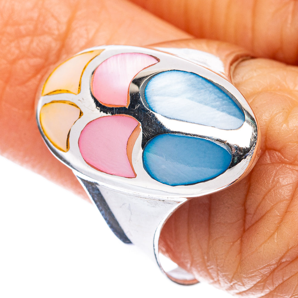 Mother Of Pearl Inlay Ring Size 7.75 (925 Sterling Silver) R3033