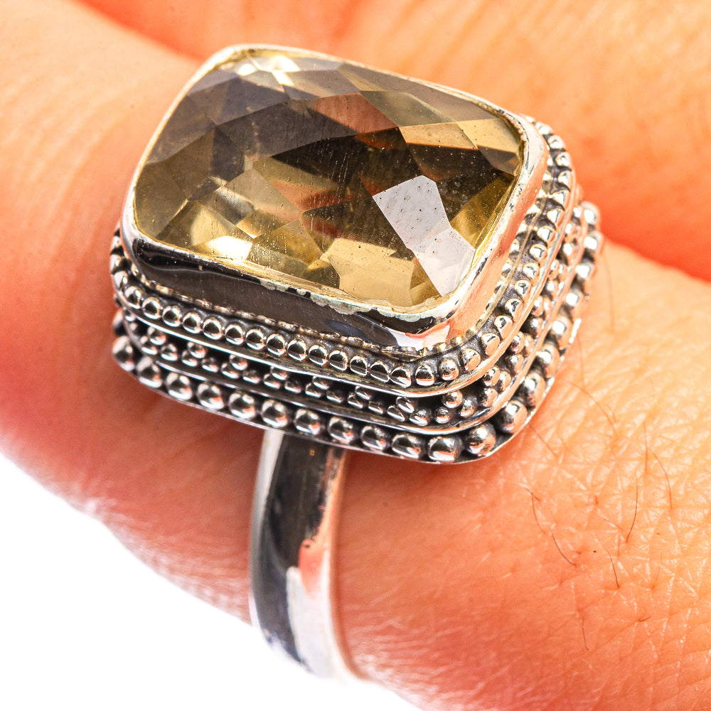 Faceted Citrine 925 Sterling Silver Ring Size 9