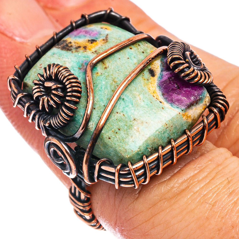 Ruby Fuchsite Wire Wrap Ring Size 4.5 (Oxidized Copper)