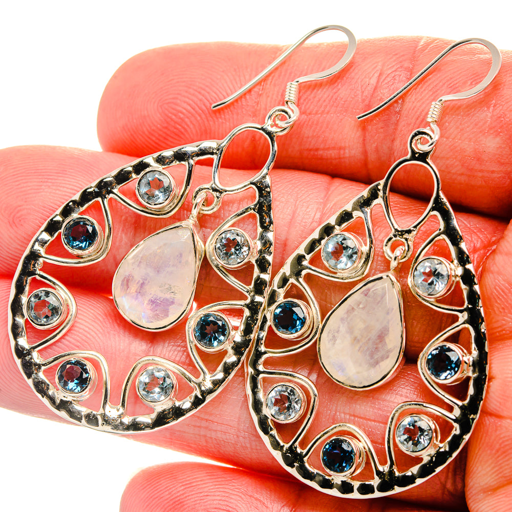 Signature Rainbow Moonstone, London Blue Topaz, Blue Topaz 925 Sterling Silver Earrings 2 3/8" (925 Sterling Silver) EARR431960
