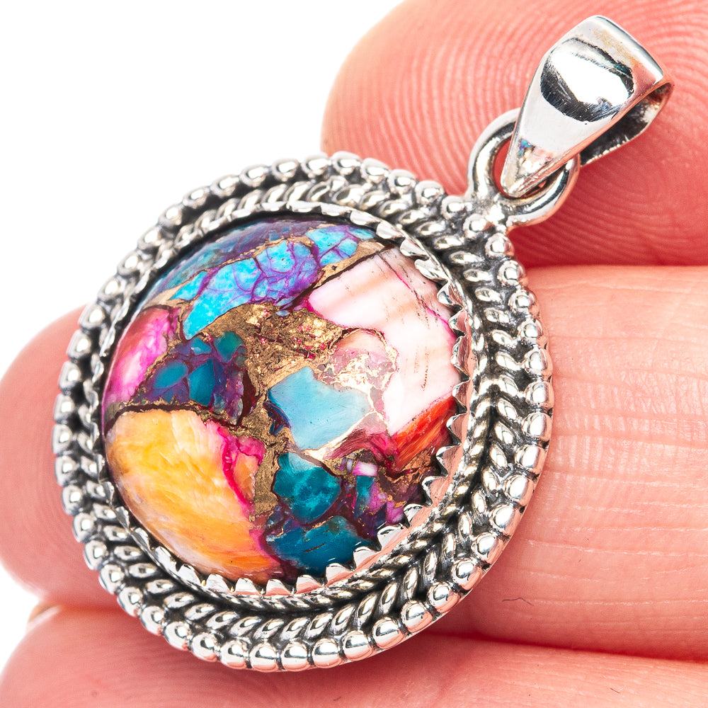 Kingman Pink Dahlia Turquoise 925 Sterling Silver Pendant 1 1/4" (925 Sterling Silver) P41906