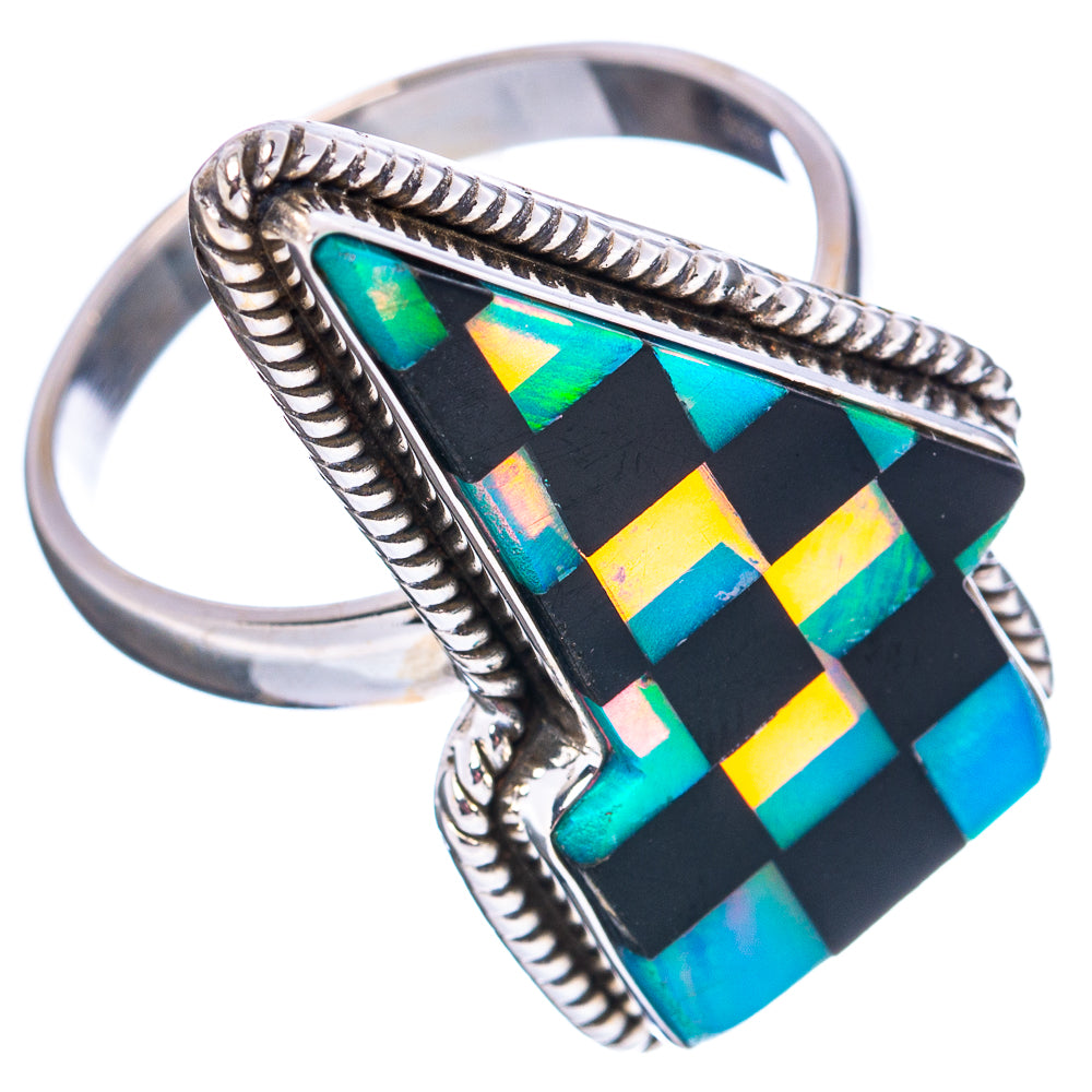 Premium Black Onyx & Aurora Opal Lightning Bolt Ring Size 11 (.925 Sterling Silver)