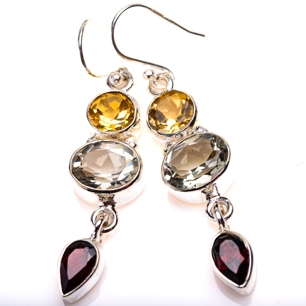 White Quartz, Citrine, Garnet Earrings 1 7/8" (925 Sterling Silver) EARR432196