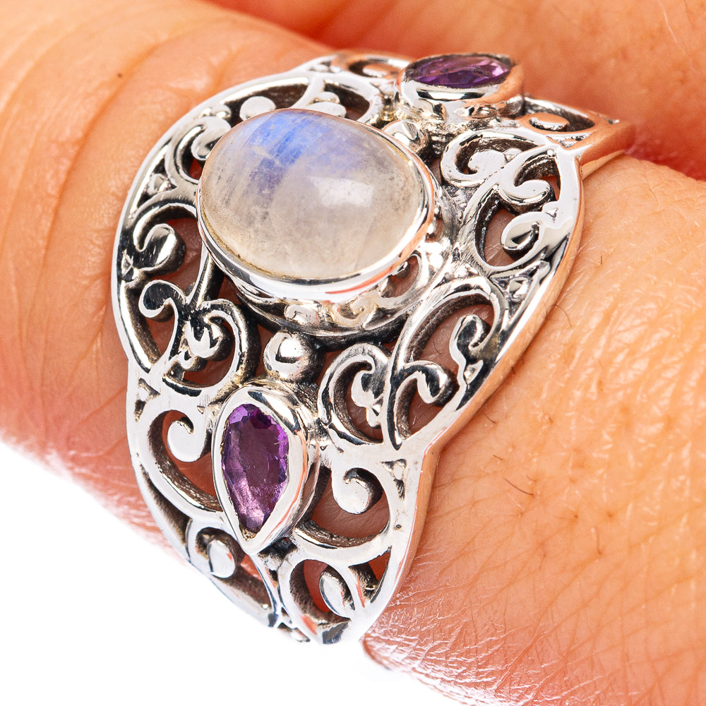 Rainbow Moonstone Ring Size 9 (925 Sterling Silver) R2820