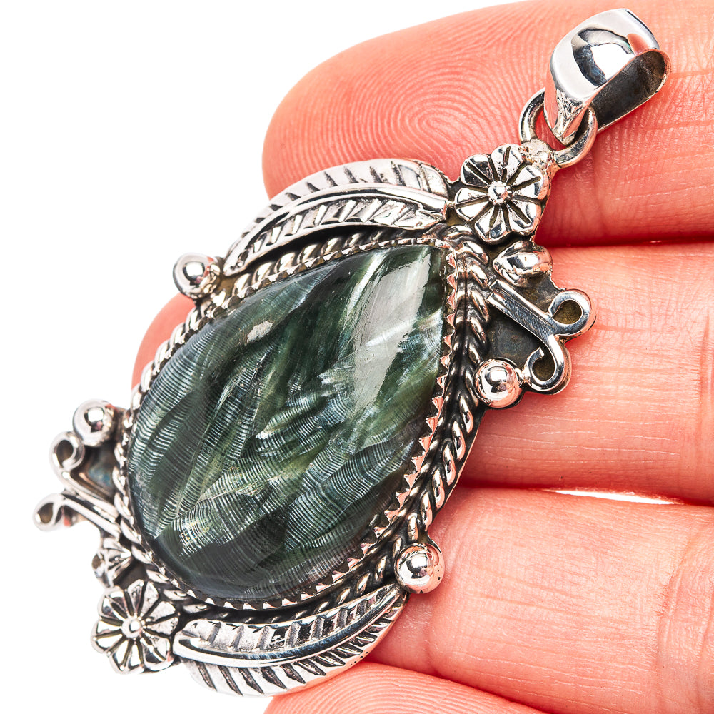 Premium Seraphinite Pendant 2 1/8" (.925 Sterling Silver)