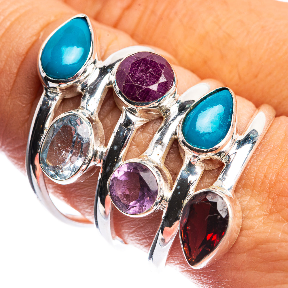 Large Sleeping Beauty Turquoise, Ruby, Blue Topaz, Amethyst, Garnet Ring Size 8.75 (925 Sterling Silver) R144163