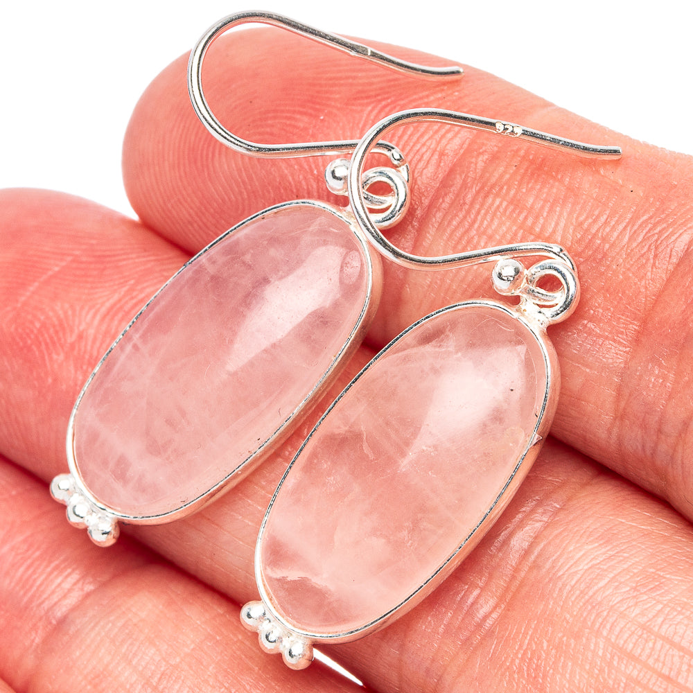 Rose Quartz 925 Sterling Silver Earrings 1 1/2" (925 Sterling Silver) E1965