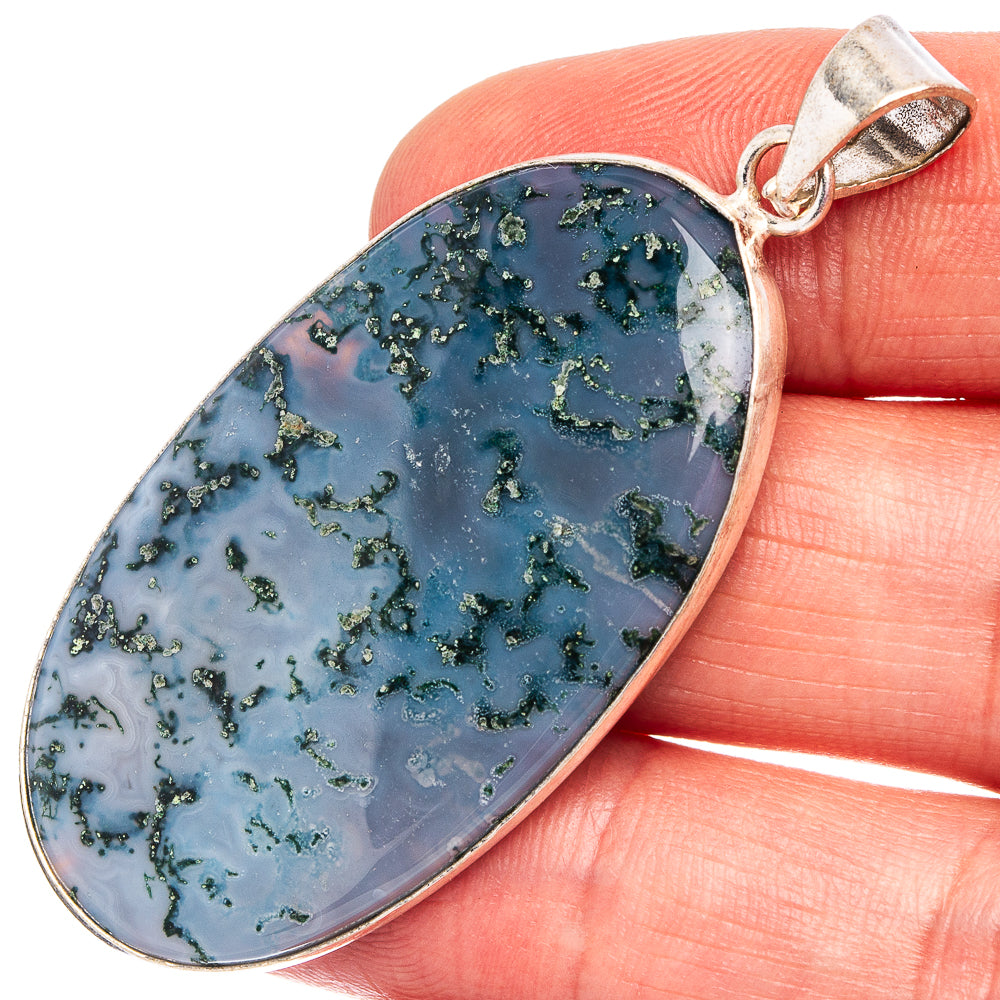 Green Moss Agate Pendant 2 1/8" (Silver Plated)