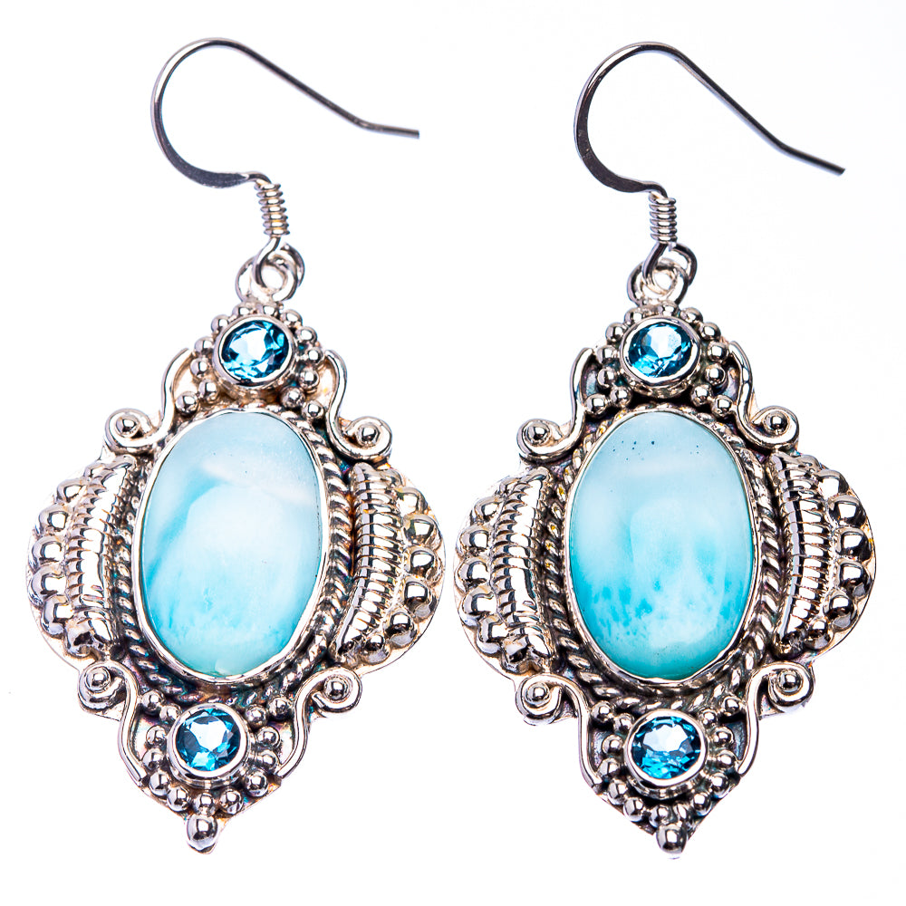 Signature Larimar, Blue Topaz Earrings 2" (925 Sterling Silver) E432322
