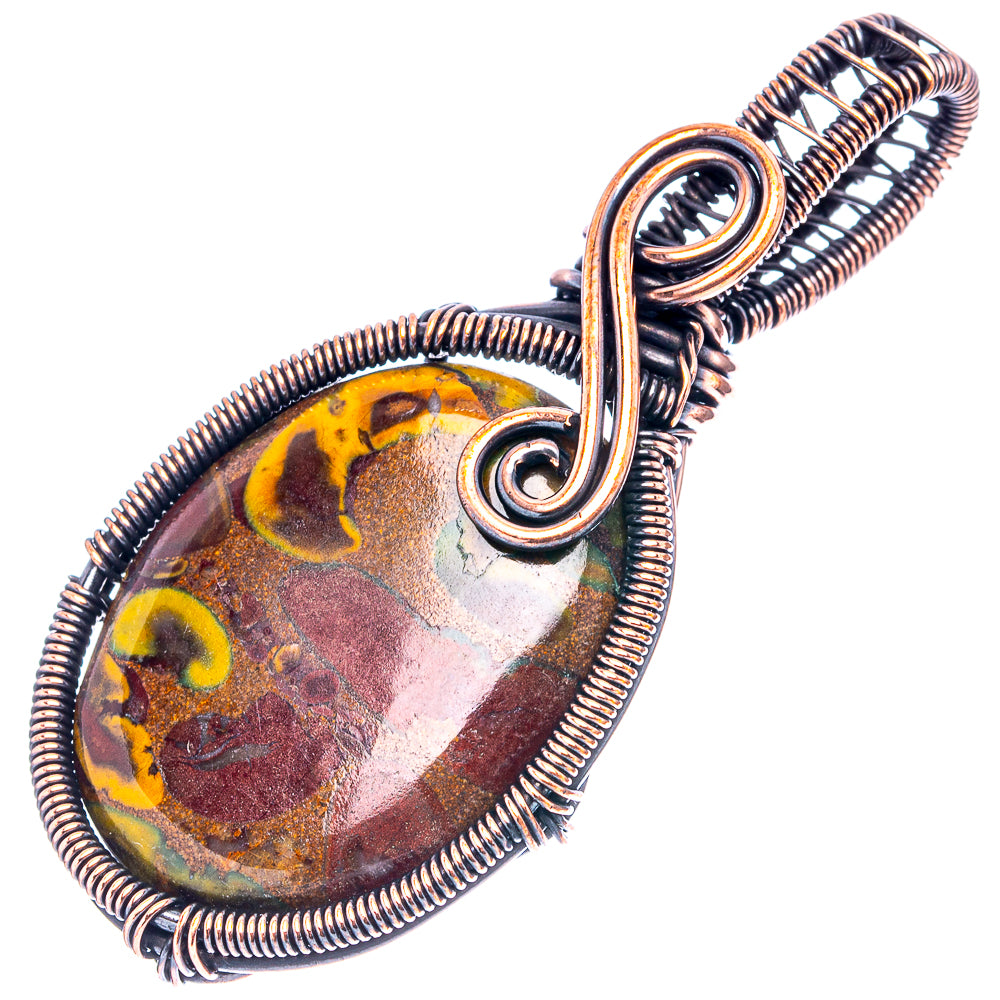 Bamboo Jasper Wire Wrap Pendant 2 1/4" (Oxidized Copper)