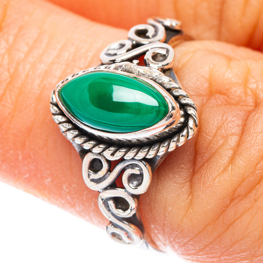 Malachite Dainty Ring Size 6.75 (925 Sterling Silver) R5778