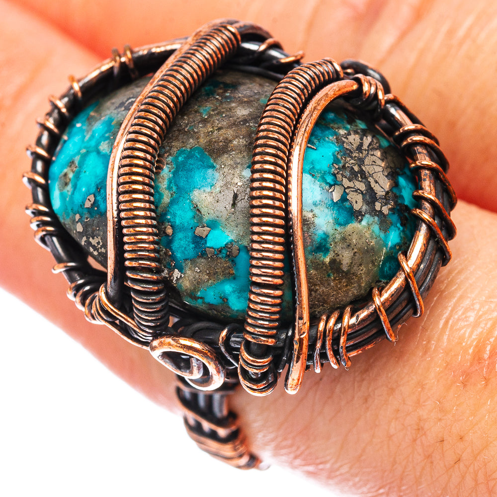 Turquoise Wire Wrap Ring Size 7 (Oxidized Copper)