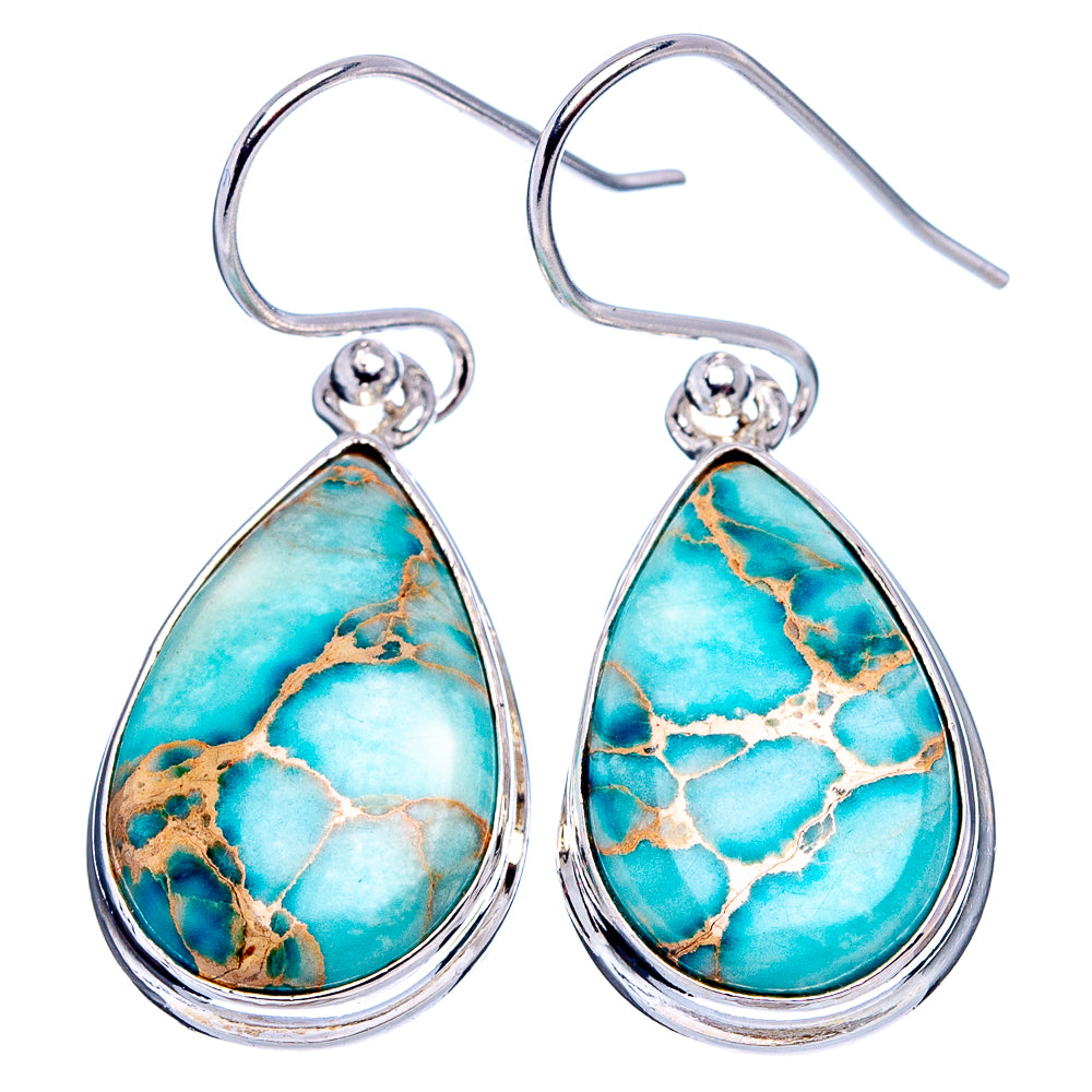 Blue Imperial Jasper Earrings 1 3/8" (.925 Sterling Silver)