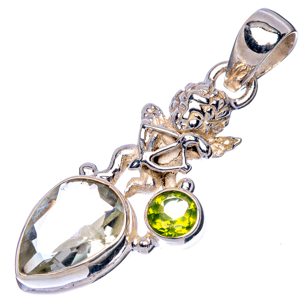 Faceted Green Amethyst, Peridot Angel Pendant 1 1/2" (925 Sterling Silver) P41075