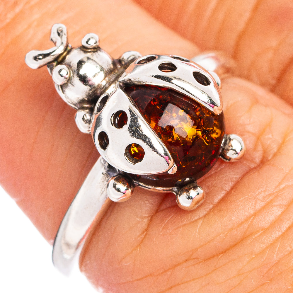 Baltic Amber Ladybug Ring Size 6.25 (.925 Sterling Silver)