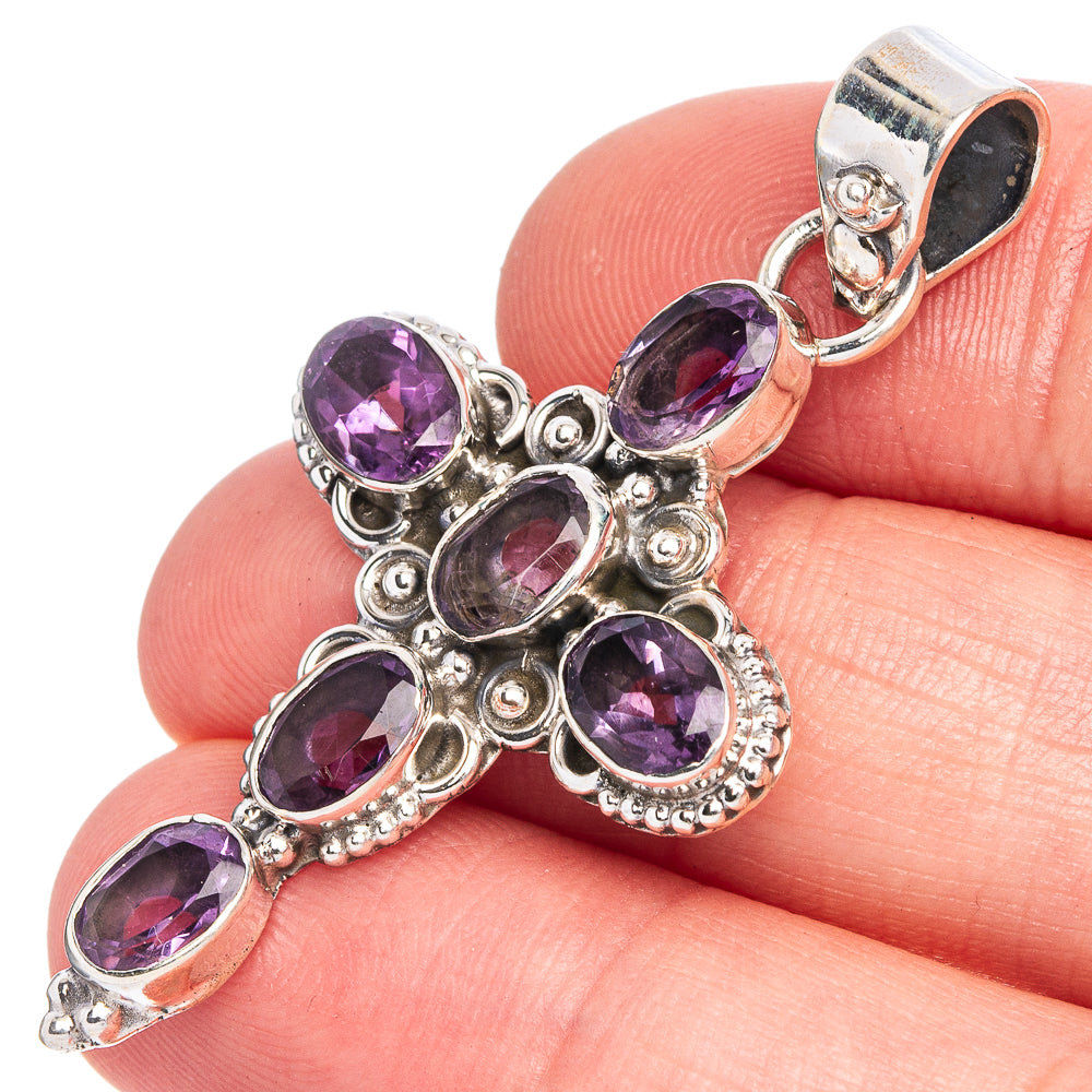Faceted Amethyst Cross Pendant 1 7/8" (925 Sterling Silver) P40574