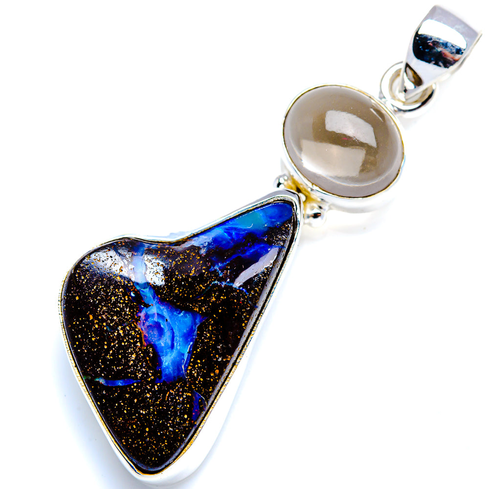 Boulder Opal, White Quartz 925 Sterling Silver Pendant 2" (925 Sterling Silver) PD38424
