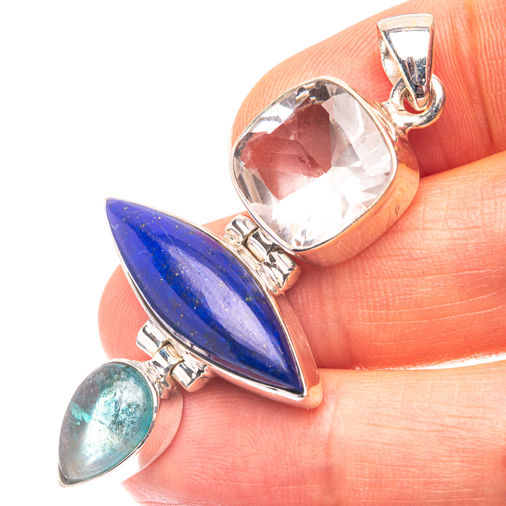 Lapis Lazuli, White Quartz, Blue Fluorite 925 Sterling Silver Pendant 2 1/8" (925 Sterling Silver) PD38652