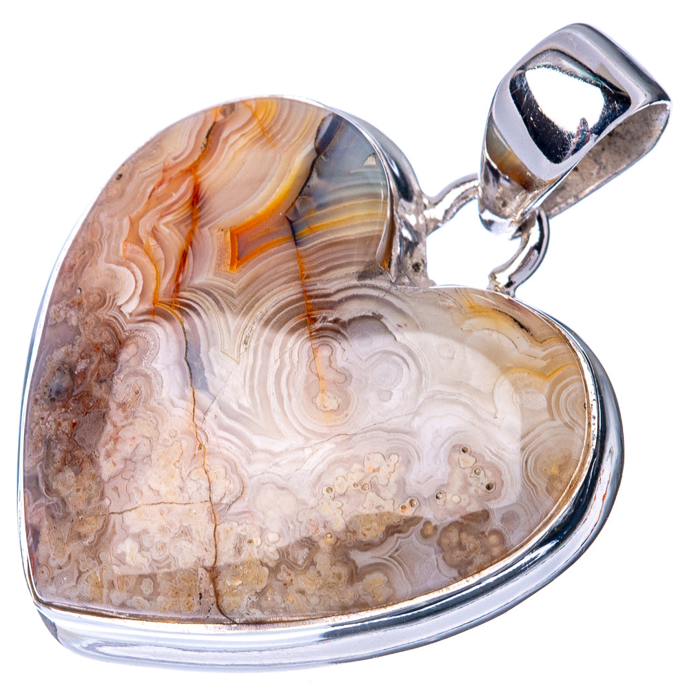 Laguna Agate Heart Pendant 1 3/8" (925 Sterling Silver) P40911