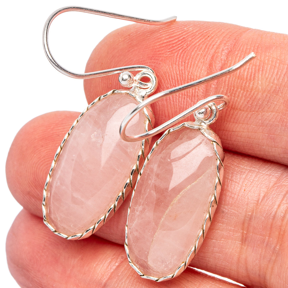 Rose Quartz Earrings 1 5/8" (.925 Sterling Silver)