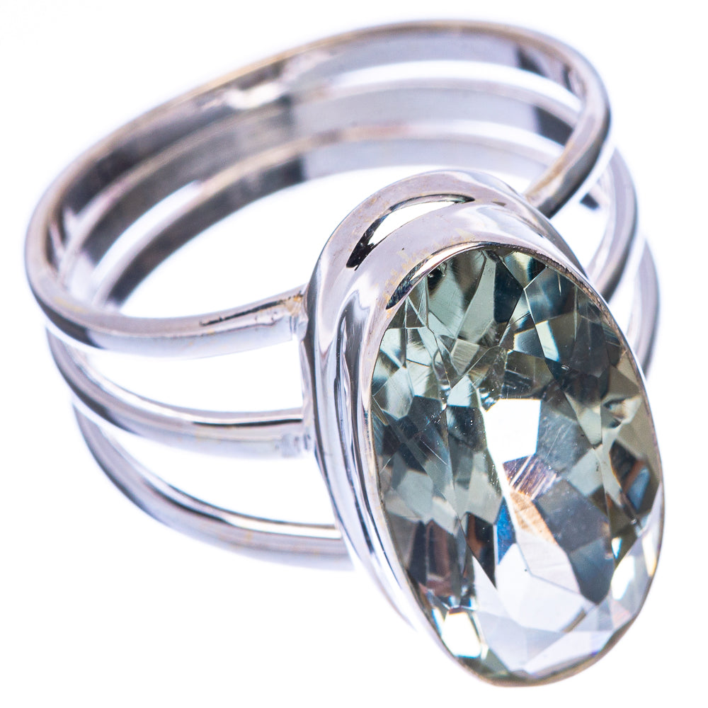 Faceted Green Amethyst Ring Size 8.75 (925 Sterling Silver) R1733