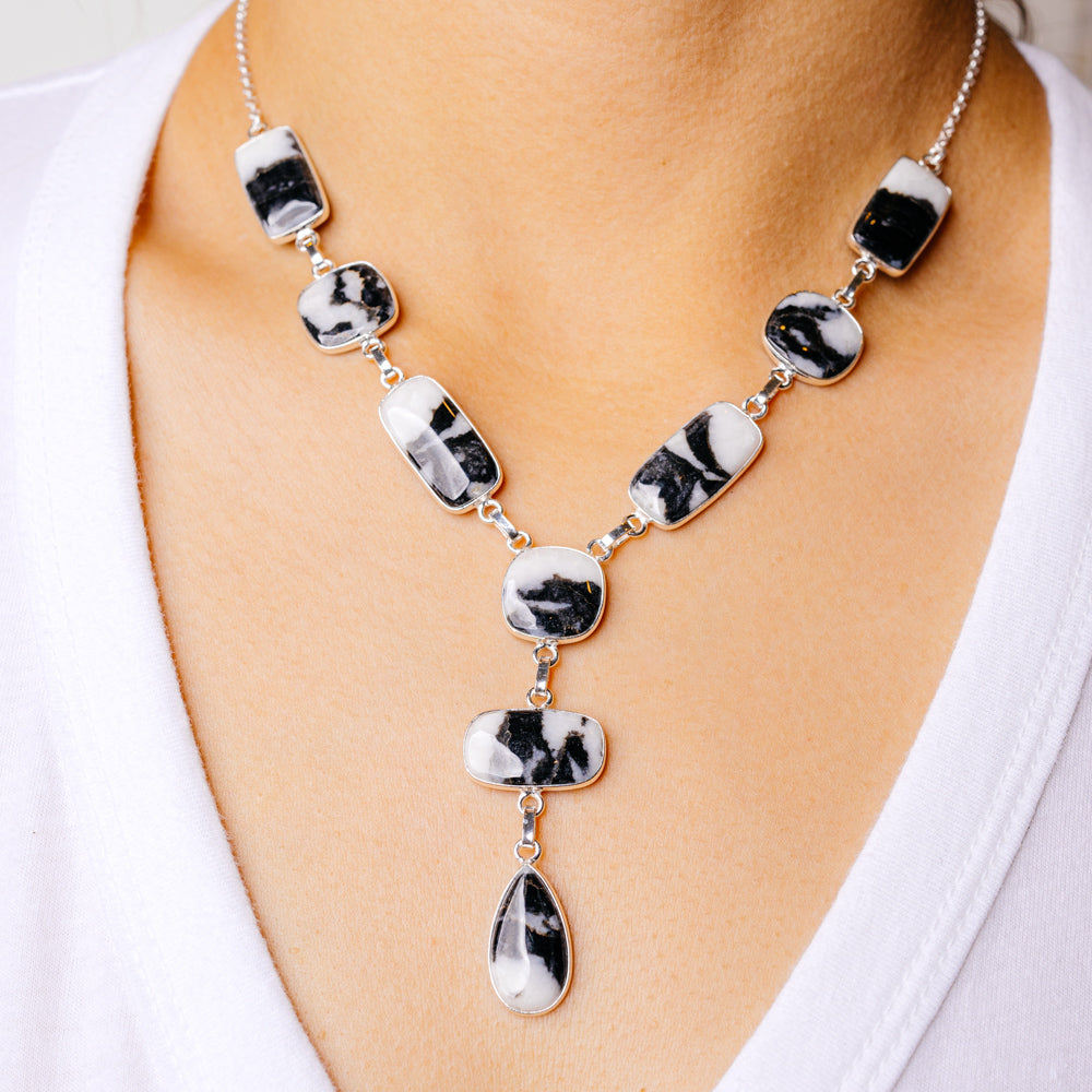 Pinolith Jasper Necklace 16 5/8 To 18 1/2" (925 Sterling Silver) N90128