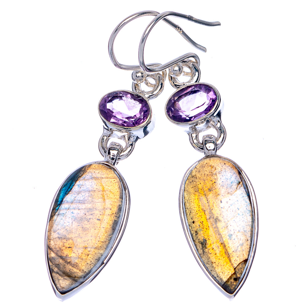 Labradorite, Amethyst Earrings 1 7/8" (925 Sterling Silver) E433113